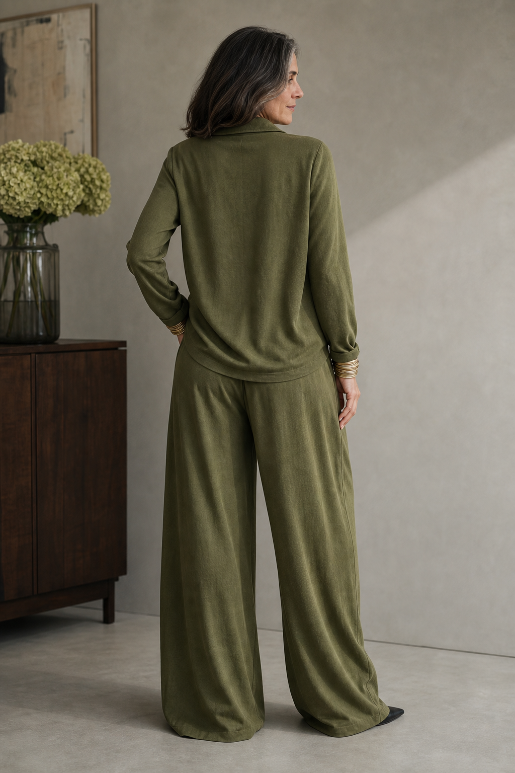 Women's Draped Neck Two Piece Set with Wide Leg Trousers | Nadia