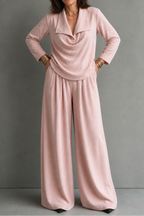 Women's Draped Neck Two Piece Set with Wide Leg Trousers | Nadia
