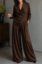 Women's Draped Neck Two Piece Set with Wide Leg Trousers | Nadia