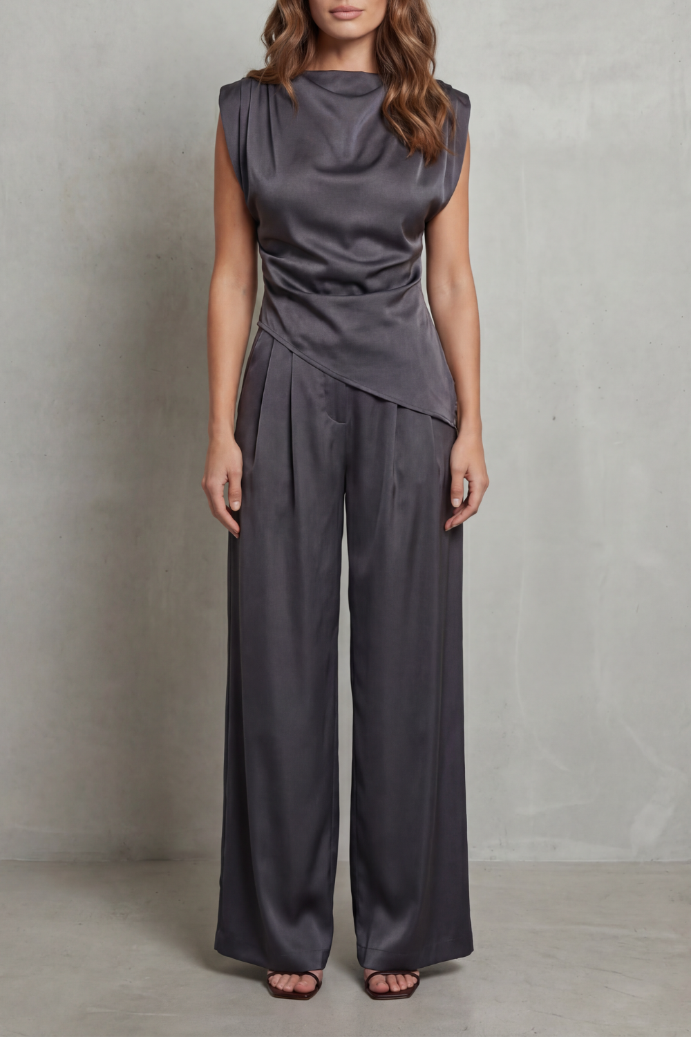 Women's Draped Satin Top & Wide Leg Trouser Co-ord Set | Scarlett