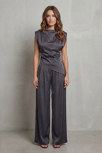 Women's Draped Satin Top & Wide Leg Trouser Co-ord Set | Scarlett