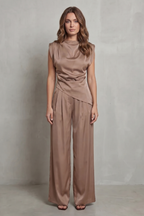 Women's Draped Satin Top & Wide Leg Trouser Co-ord Set | Scarlett