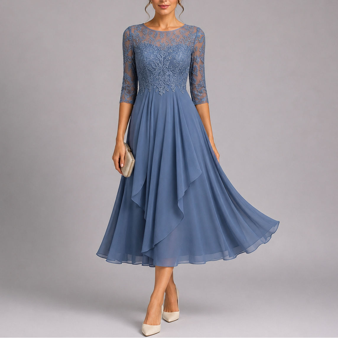 Women's Embroidered Lace Midi Dress for Wedding Guest | Ava