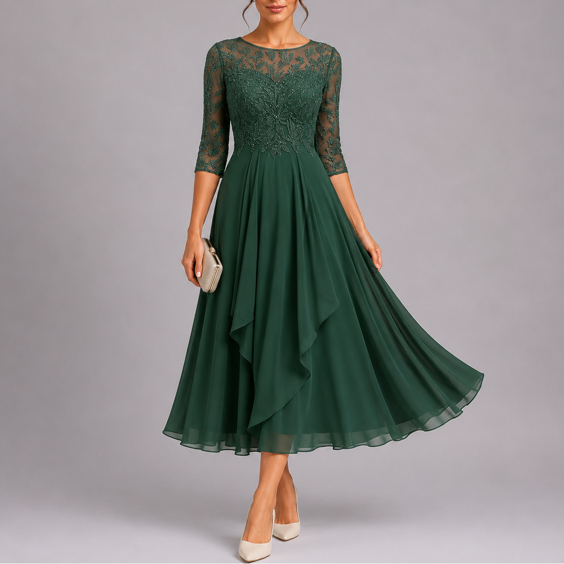 Women's Embroidered Lace Midi Dress for Wedding Guest | Ava