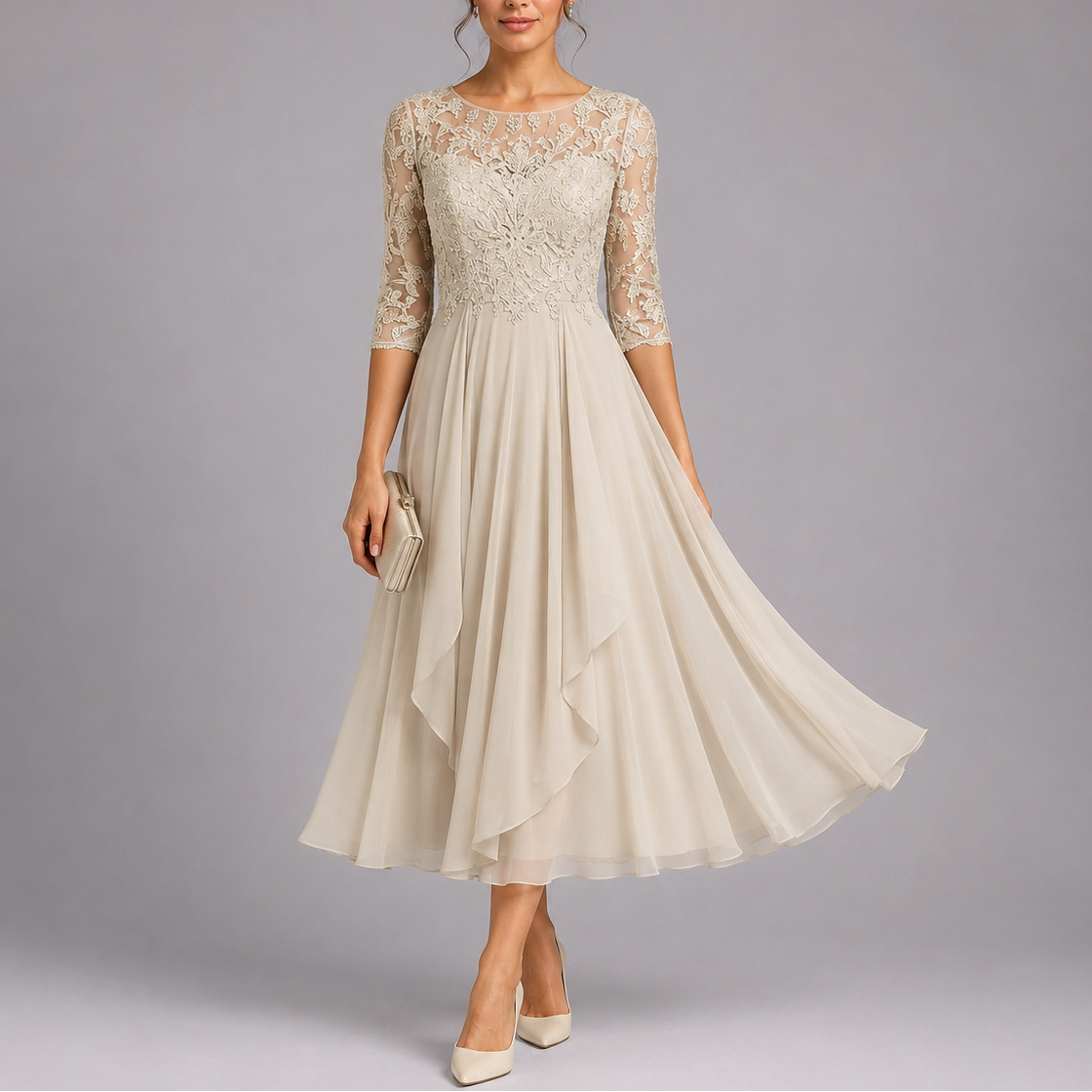 Women's Embroidered Lace Midi Dress for Wedding Guest | Ava