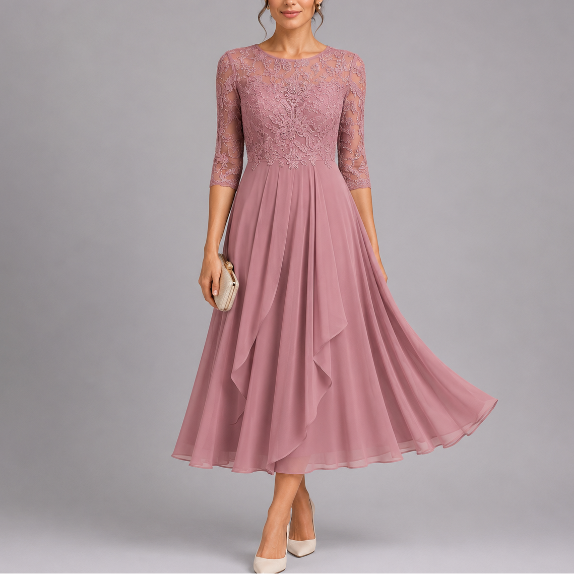 Women's Embroidered Lace Midi Dress for Wedding Guest | Ava