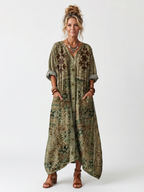 Women's Embroidered Oversized Midi Dress with Pockets | Harper