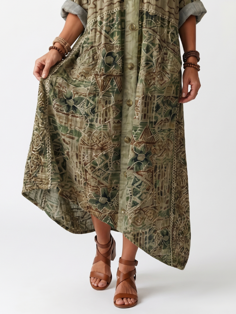 Women's Embroidered Oversized Midi Dress with Pockets | Harper