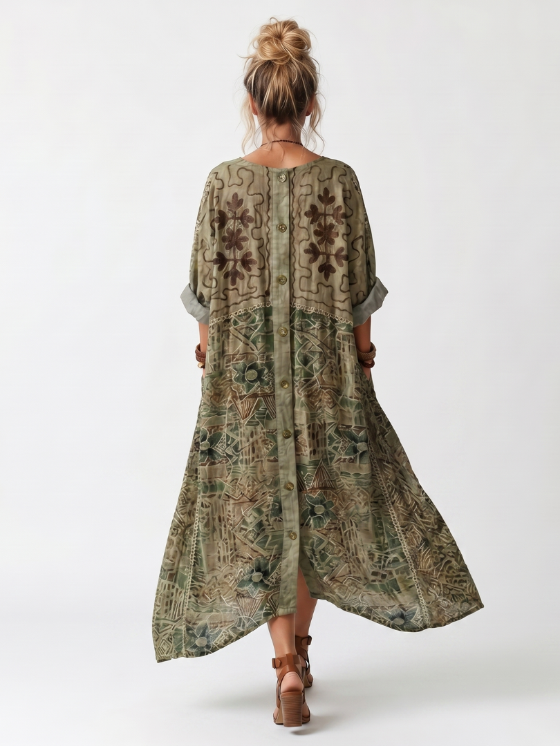 Women's Embroidered Oversized Midi Dress with Pockets | Harper