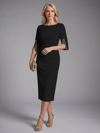 Women's Fitted Midi Dress with Pearl Split Sleeves | Grace