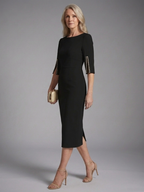 Women's Fitted Midi Dress with Pearl Split Sleeves | Grace