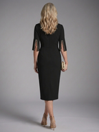 Women's Fitted Midi Dress with Pearl Split Sleeves | Grace