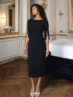 Women's Fitted Midi Dress with Pearl Split Sleeves | Grace