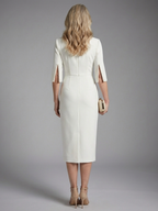 Women's Fitted Midi Dress with Pearl Split Sleeves | Grace