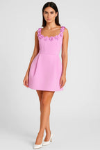 Women's Floral Applique Square Neck A-Line Mini Dress | Nicole