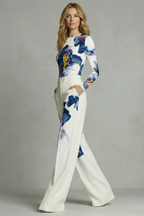 Women's Floral Colourblock Long Sleeve Top & Wide Leg Trouser Set | Wendy