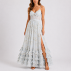 Women's Floral Corset Maxi Dress with Ruffle Hem & Side Slit | Mia