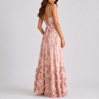 Women's Floral Corset Maxi Dress with Ruffle Hem & Side Slit | Mia