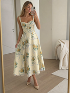 Women's Floral Cotton Corset Midi Dress with Lace Hem | Zoey