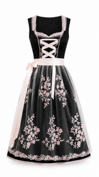 Women's Floral Embroidered Dirndl Midi Dress with Lace-Up Bodice | Tilly