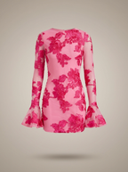 Women's Floral Embroidered Mesh Mini Dress with Flare Sleeves | Josephine