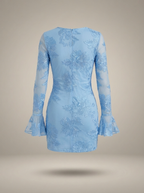 Women's Floral Embroidered Mesh Mini Dress with Flare Sleeves | Josephine