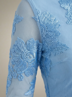 Women's Floral Embroidered Mesh Mini Dress with Flare Sleeves | Josephine