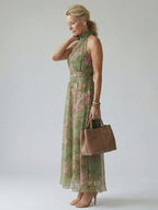 Women's Floral Halter Maxi Dress with Gathered Waist | Odette