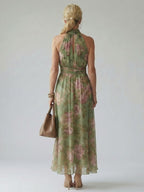 Women's Floral Halter Maxi Dress with Gathered Waist | Odette