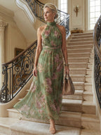 Women's Floral Halter Maxi Dress with Gathered Waist | Odette
