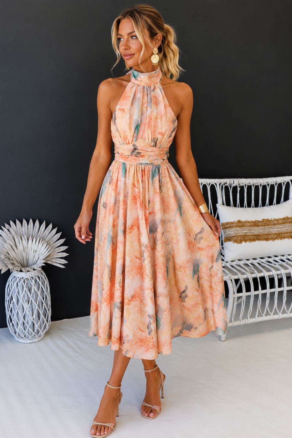 Women's Floral Halter Neck Maxi Evening Dress | Skylar