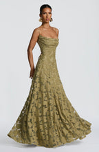 Women's Floral Lace A-Line Maxi Dress with Cowl Neck | Poppy