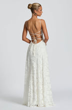 Women's Floral Lace A-Line Maxi Dress with Cowl Neck | Poppy