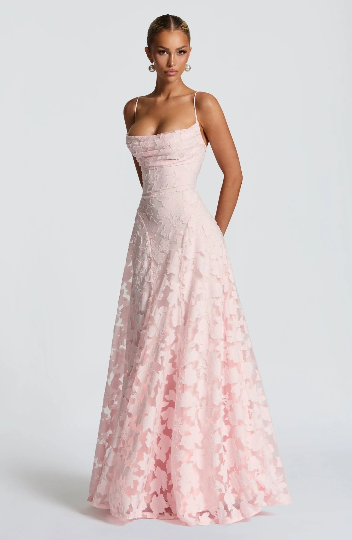 Women's Floral Lace A-Line Maxi Dress with Cowl Neck | Poppy
