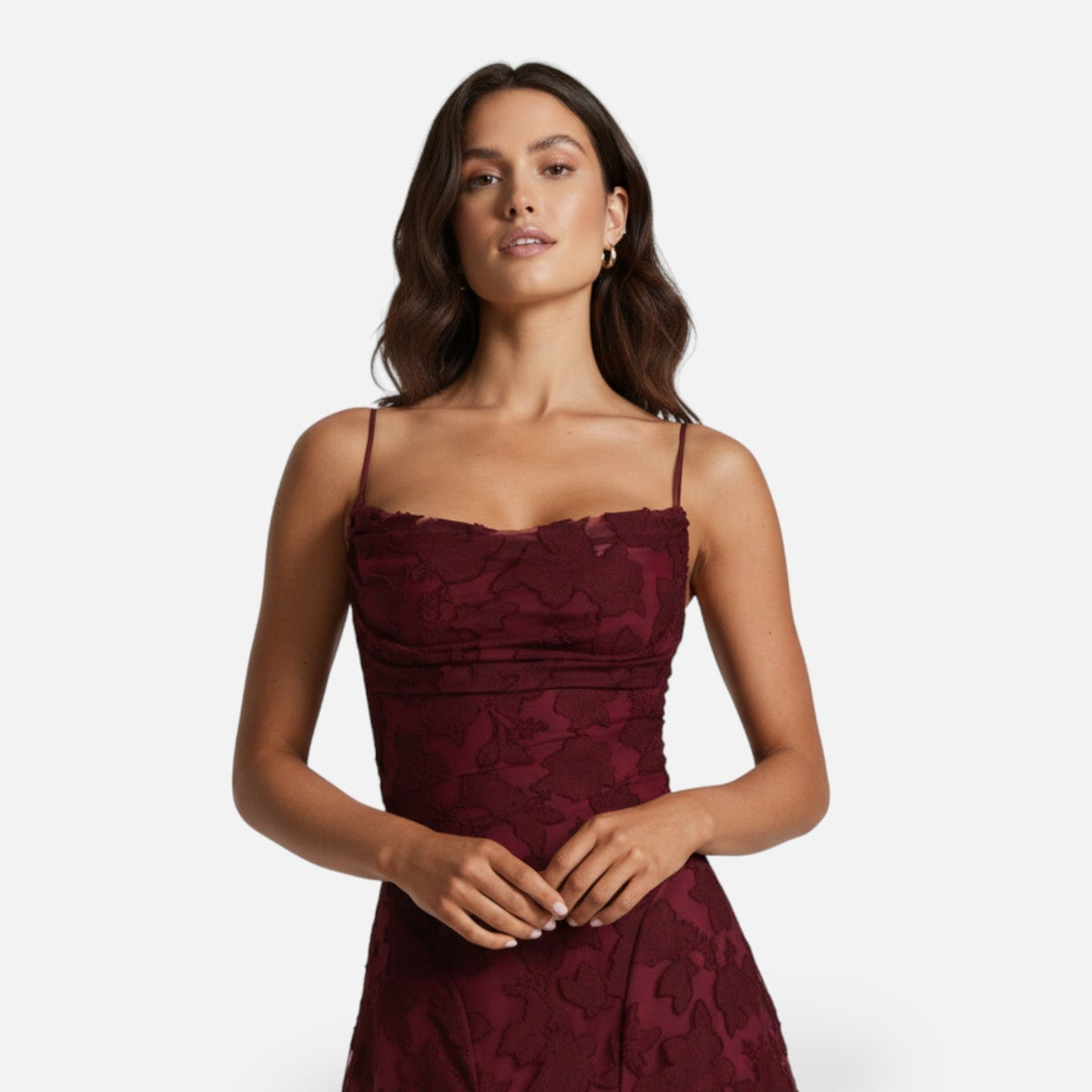 Women's Floral Lace A-Line Maxi Dress with Cowl Neck | Poppy