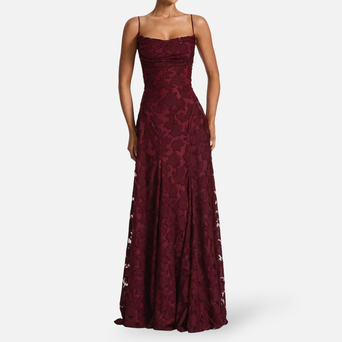 Women's Floral Lace A-Line Maxi Dress with Cowl Neck | Poppy