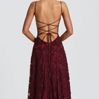 Women's Floral Lace A-Line Maxi Dress with Cowl Neck | Poppy