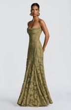 Women's Floral Lace A-Line Maxi Dress with Cowl Neck | Poppy