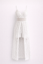 Women's Floral Lace Maxi Dress with Crochet Waist & Side Split | Aubrey