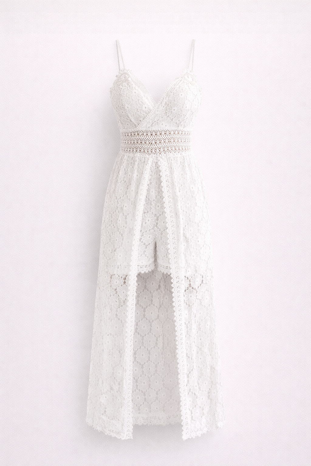 Women's Floral Lace Maxi Dress with Crochet Waist & Side Split | Aubrey