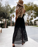 Women's Floral Lace Maxi Dress with Crochet Waist & Side Split | Aubrey