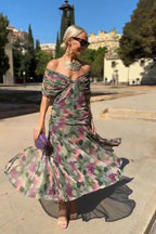 Women's Floral Maxi Dress Off-Shoulder A-Line Evening Style | Nadia