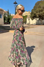 Women's Floral Maxi Dress Off-Shoulder A-Line Evening Style | Nadia