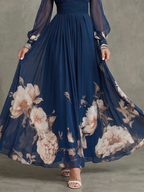 Women's Floral Maxi Dress with Sheer Long Sleeves | Charlotte