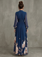 Women's Floral Maxi Dress with Sheer Long Sleeves | Charlotte