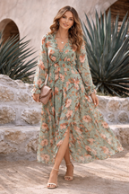 Women's Floral Maxi Dress with V-Neck & Long Sleeves | Ursula