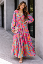Women's Floral Maxi Dress with V-Neck & Long Sleeves | Ursula