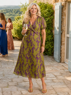 Women's Floral Midi Dress with Wrap V-Neck & Puff Sleeves | Wendy