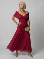 Women's Floral Off-Shoulder Chiffon Midi Dress | Elsie