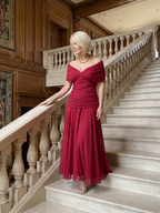 Women's Floral Off-Shoulder Chiffon Midi Dress | Elsie